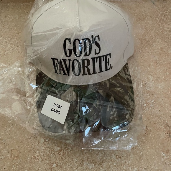 The Unbranded Brand Accessories - Camo and Cream Cap with Bold Text